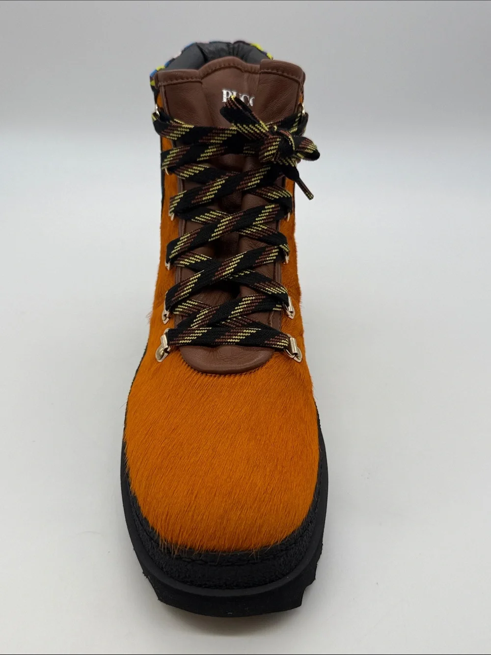 Emilio Pucci Bright Orange Lace-Up Fur Hiking Boot with Black Sole